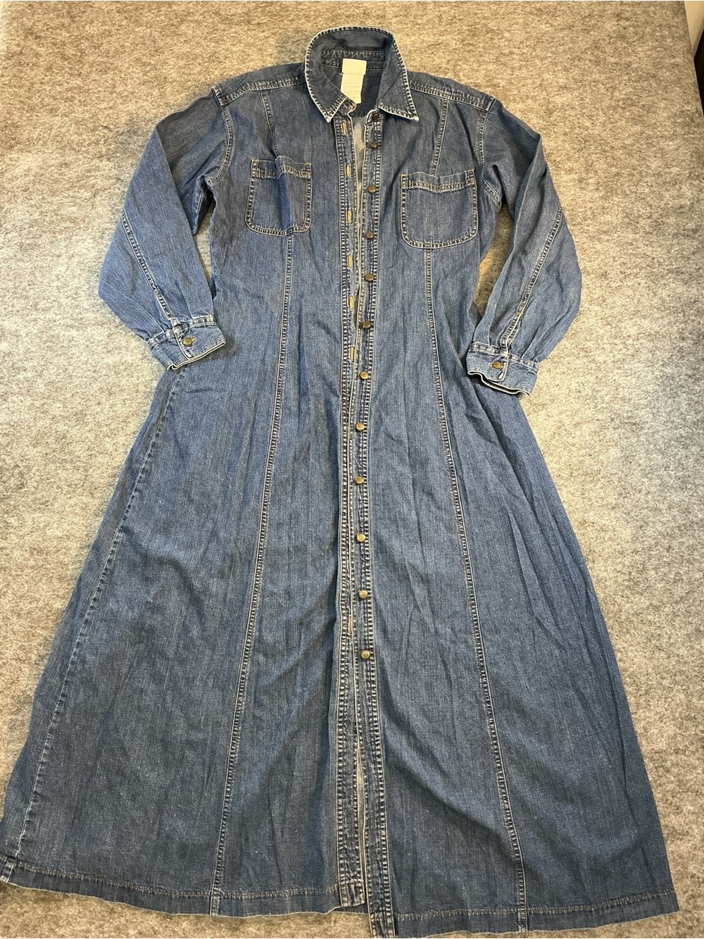 Laura Ashley VINTAGE Western  Denim Button-Front Maxi Shirt Dress - Blue Size 12